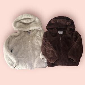 OLD NAVY Kids Jacket Lot 3T 4T Brown White Hood Light Coat Girls Boys Fuzzy Ears